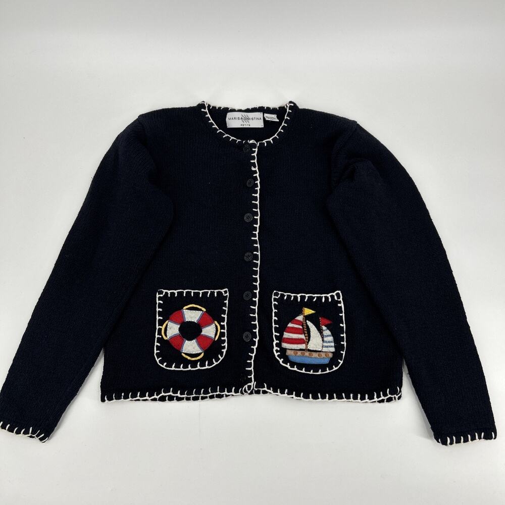 Vintage Marisa Christina Cardigan Womens Size PS Nautical Lighthouse Sailing 90s